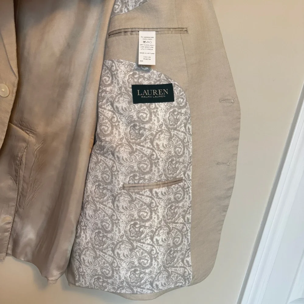 Lauren Ralph Lauren Mens 50R Tan 100% Linen 2-Button Blazer Sport Coat Beige